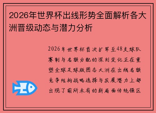 2026年世界杯出线形势全面解析各大洲晋级动态与潜力分析 2026年世界杯出线形势全面解析各大洲晋级动态与潜力分析