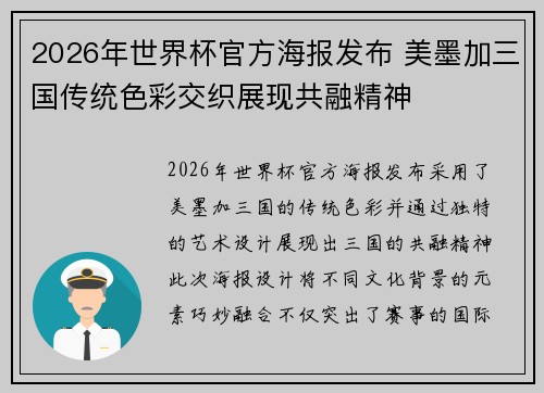 2026年世界杯官方海报发布 美墨加三国传统色彩交织展现共融精神 2026年世界杯官方海报发布 美墨加三国传统色彩交织展现共融精神